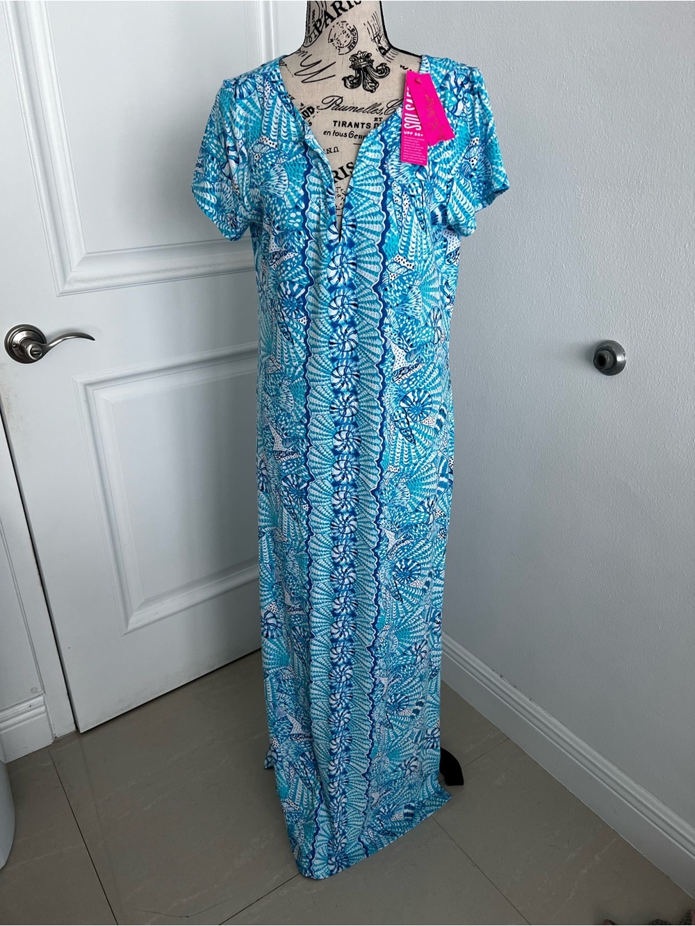 Lilly Pulitzer Turquoise & Blue Patterned V-Neck Maxi Dress